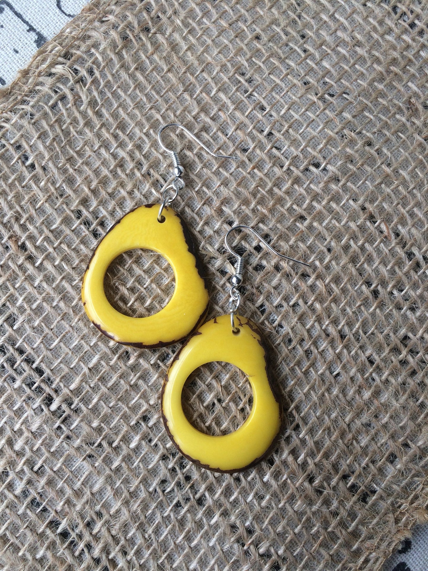 Yellow Tagua Nut Earrings: Lightweight Dangle Statement Jewelry, Fall fashion