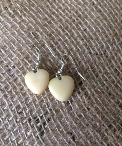 Heart earrings Tagua nut jewelry Fall fashion jewelry Hypoallergenic dangle and drop earrings Bridal jewelry Anniversary gifts for women