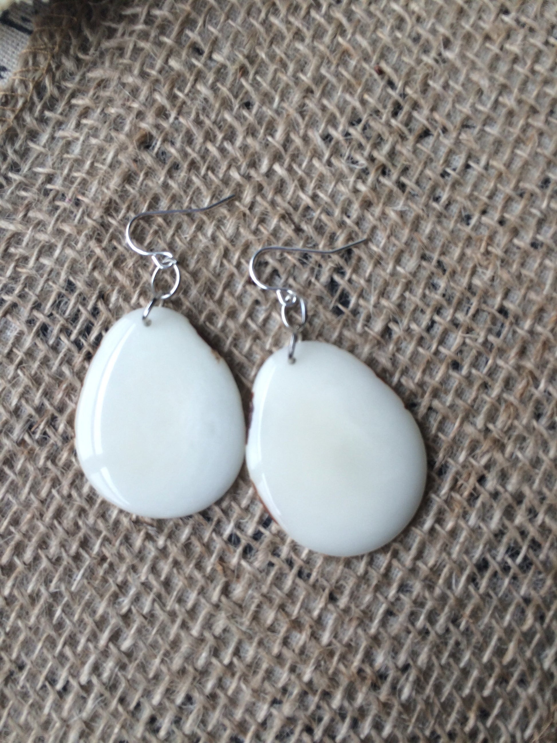 Tagua earrings Big white earrings 14 wedding anniversary gift Dangly drop earrings Wearable art Fall fashion Artisan handmade earrings