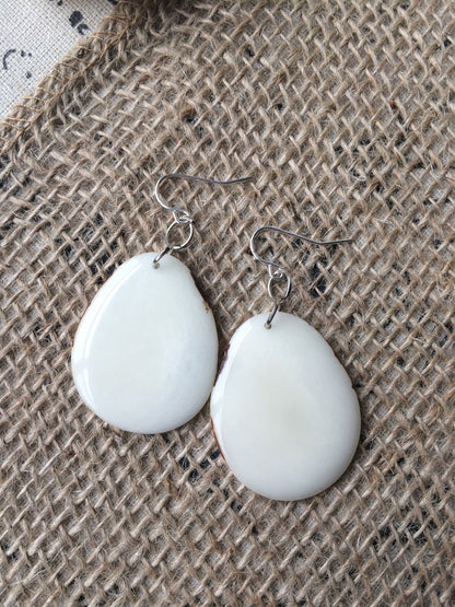 Tagua earrings Big white earrings 14 wedding anniversary gift Dangly drop earrings Wearable art Fall fashion Artisan handmade earrings