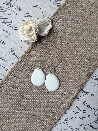 Tagua earrings Big white earrings 14 wedding anniversary gift Dangly drop earrings Wearable art Fall fashion Artisan handmade earrings