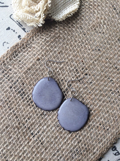 Gray Tagua Nut Earrings: Handmade Dangle Drop Earrings, Hypoallergenic hooks