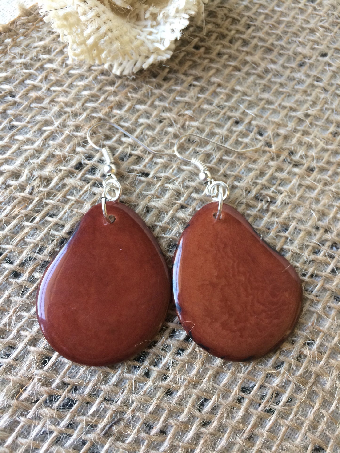 Brown big earrings for women Tagua earrings Dangle and drop earrings bohemian Fall fashion 2025 Wearable art Handmade gift for her