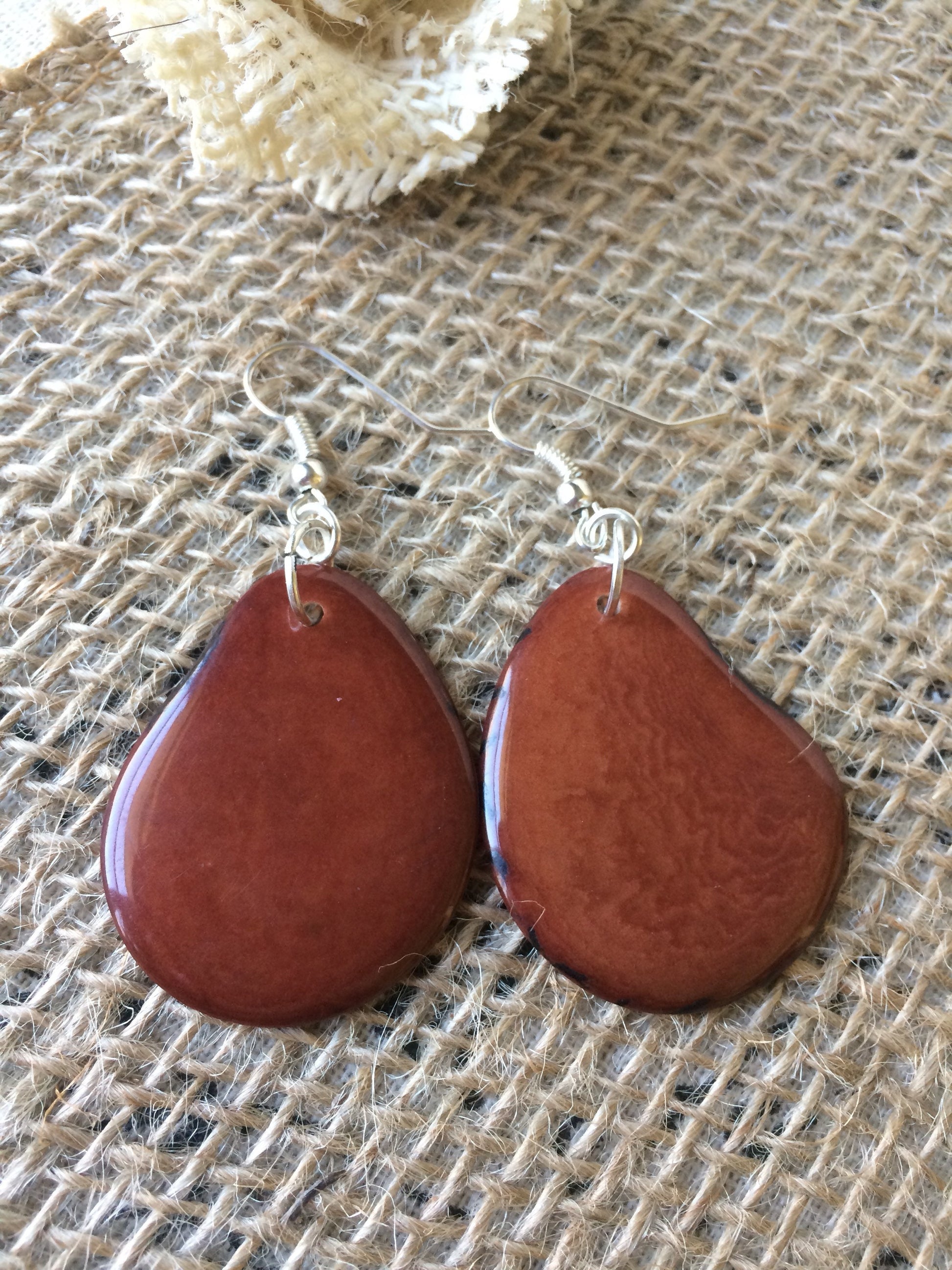 Brown big earrings for women Tagua earrings Dangle and drop earrings bohemian Fall fashion 2025 Wearable art Handmade gift for her
