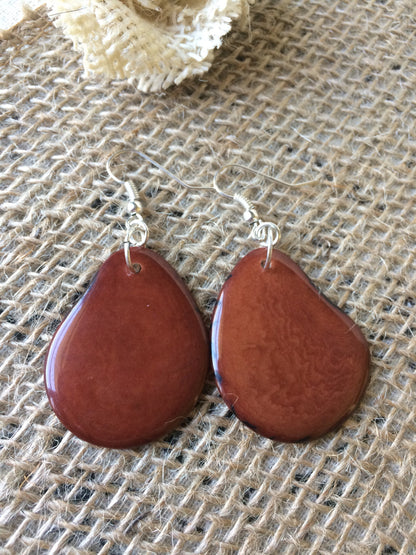 Brown big earrings for women Tagua earrings Dangle and drop earrings bohemian Fall fashion 2025 Wearable art Handmade gift for her