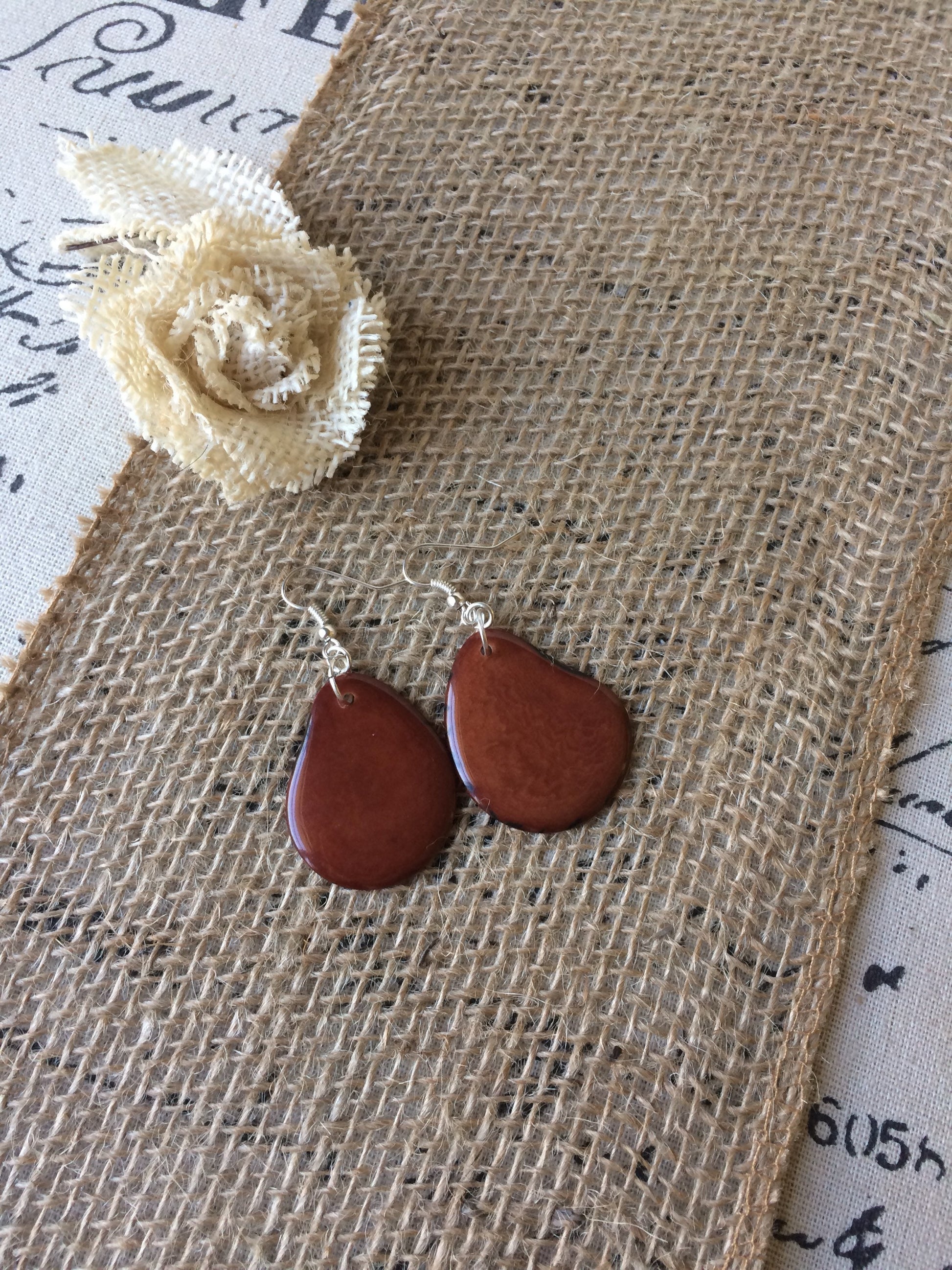 Brown big earrings for women Tagua earrings Dangle and drop earrings bohemian Fall fashion 2025 Wearable art Handmade gift for her
