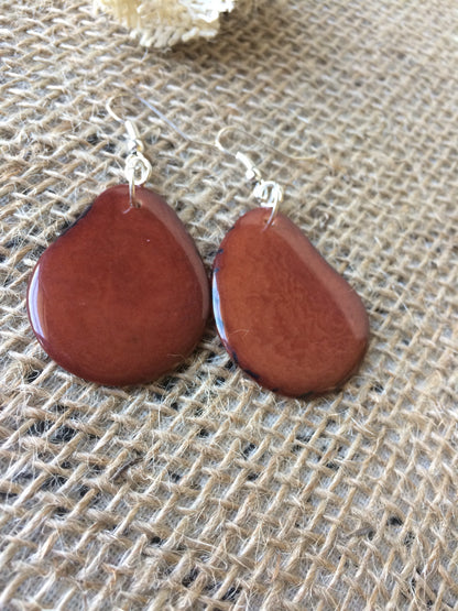 Brown big earrings for women Tagua earrings Dangle and drop earrings bohemian Fall fashion 2025 Wearable art Handmade gift for her
