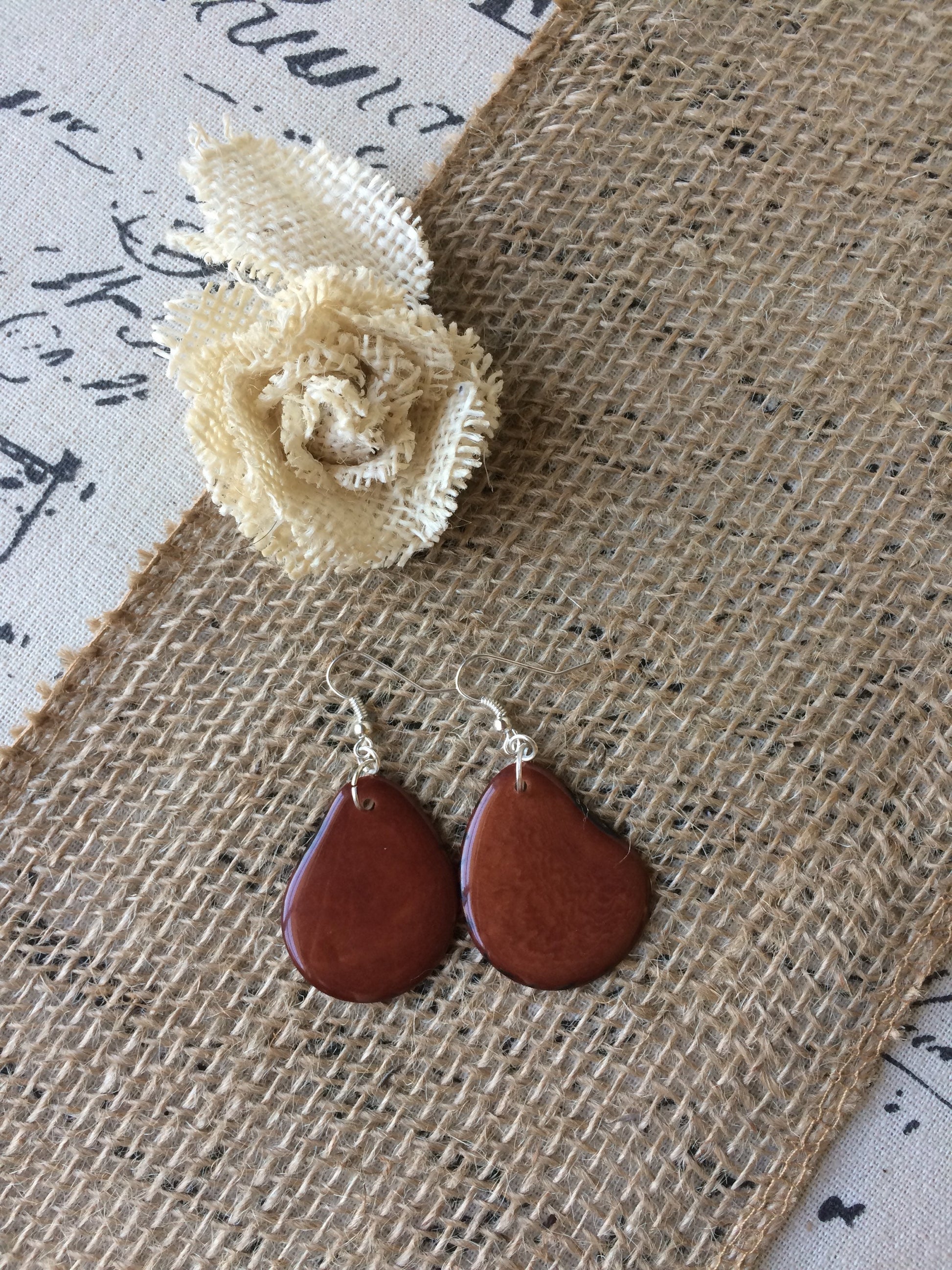 Brown big earrings for women Tagua earrings Dangle and drop earrings bohemian Fall fashion 2025 Wearable art Handmade gift for her