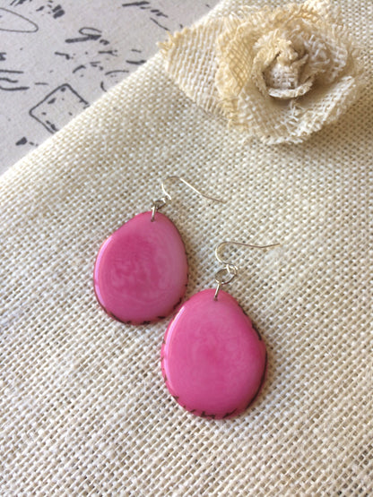 Tagua earrings Big pink earrings Handmade in Ecuador Custom jewelry Statement jewelry Fall fashion Art to wear Hypoallergenic dangles