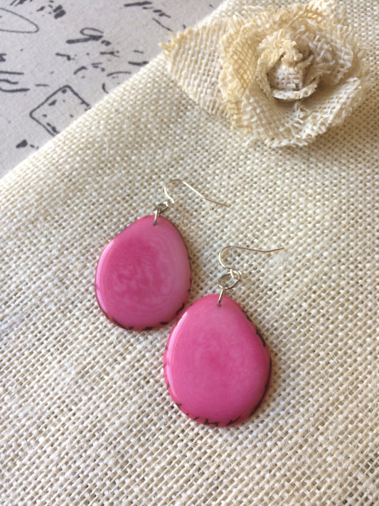 Tagua earrings Big pink earrings Handmade in Ecuador Custom jewelry Statement jewelry Fall fashion Art to wear Hypoallergenic dangles