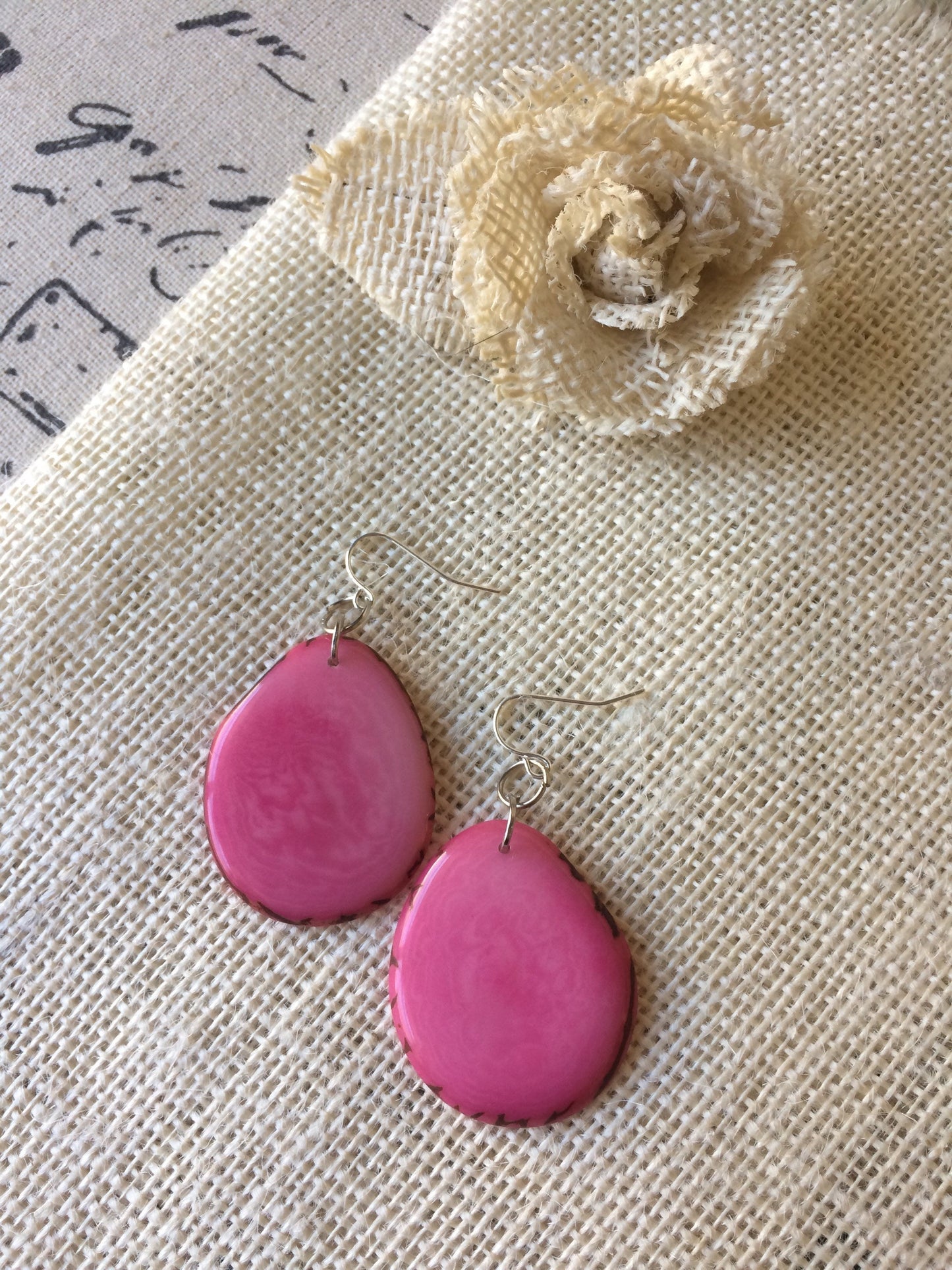 Tagua earrings Big pink earrings Handmade in Ecuador Custom jewelry Statement jewelry Fall fashion Art to wear Hypoallergenic dangles