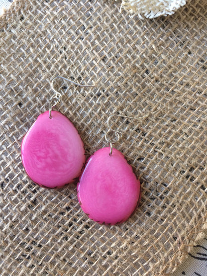 Tagua earrings Big pink earrings Handmade in Ecuador Custom jewelry Statement jewelry Fall fashion Art to wear Hypoallergenic dangles