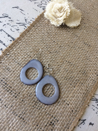 Tagua nut earrings Big gray earrings Unusual oversized earrings Modern mod hoops Fall fashion Wearable art Hypoallergenic earrings