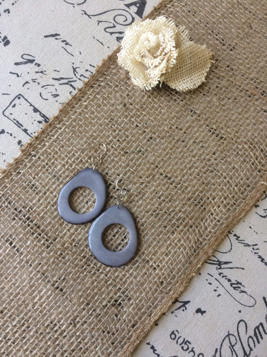 Tagua nut earrings Big gray earrings Unusual oversized earrings Modern mod hoops Fall fashion Wearable art Hypoallergenic earrings