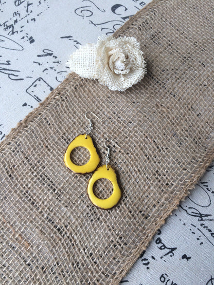 Yellow Tagua Nut Earrings: Lightweight Dangle Statement Jewelry, Fall fashion