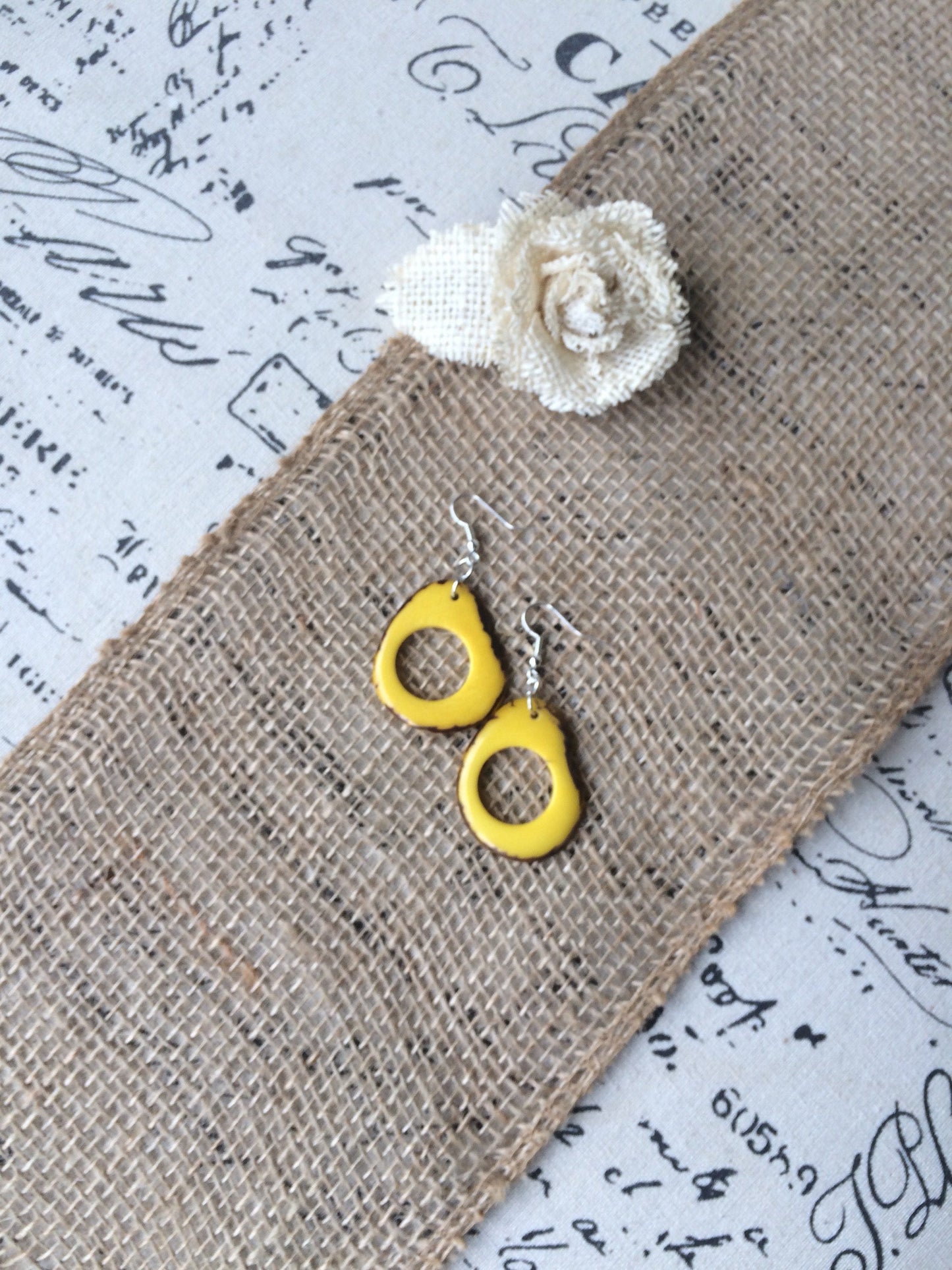 Yellow Tagua Nut Earrings: Lightweight Dangle Statement Jewelry, Fall fashion