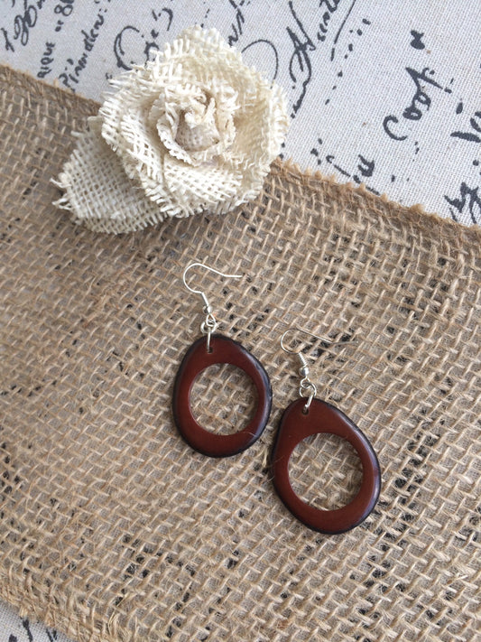 Brown hoop earrings Tagua earrings Dangle statement earrings Huge oversized beads Fall fashion trends Wearable art Hypoallergenic earrings