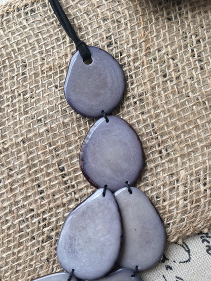 Gray statement necklace Tagua jewelry Big bold necklaces for women Double layer beaded necklace Wearable art Anniversary gift wife