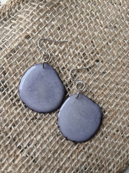 Big gray earrings Tagua jewelry Long drop earrings Chunky dangle earrings Handmade beaded made in Ecuador Huge statement for Spring fashion