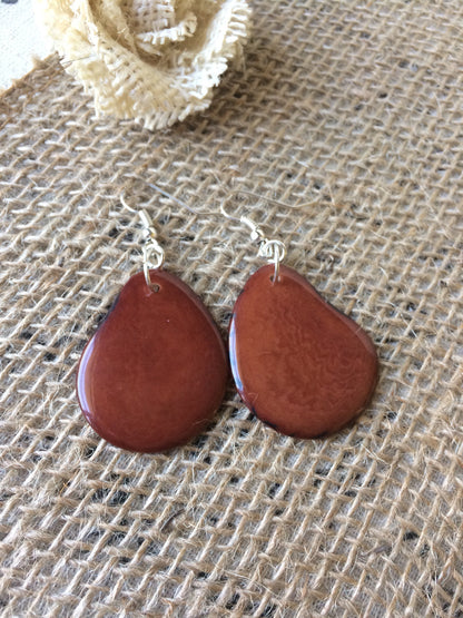 Brown big earrings for women Tagua earrings Dangle and drop earrings bohemian Fall fashion 2025 Wearable art Handmade gift for her