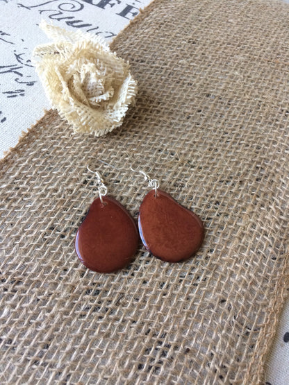 Brown big earrings for women Tagua earrings Dangle and drop earrings bohemian Fall fashion 2025 Wearable art Handmade gift for her