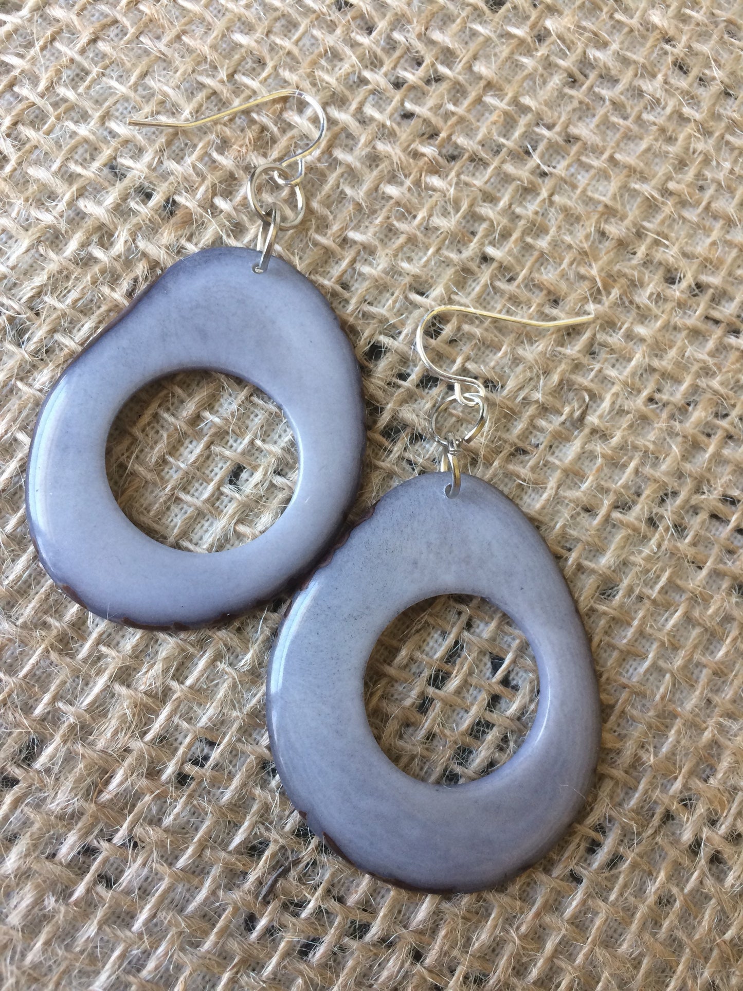 Tagua nut earrings Big gray earrings Unusual oversized earrings Modern mod hoops Fall fashion Wearable art Hypoallergenic earrings