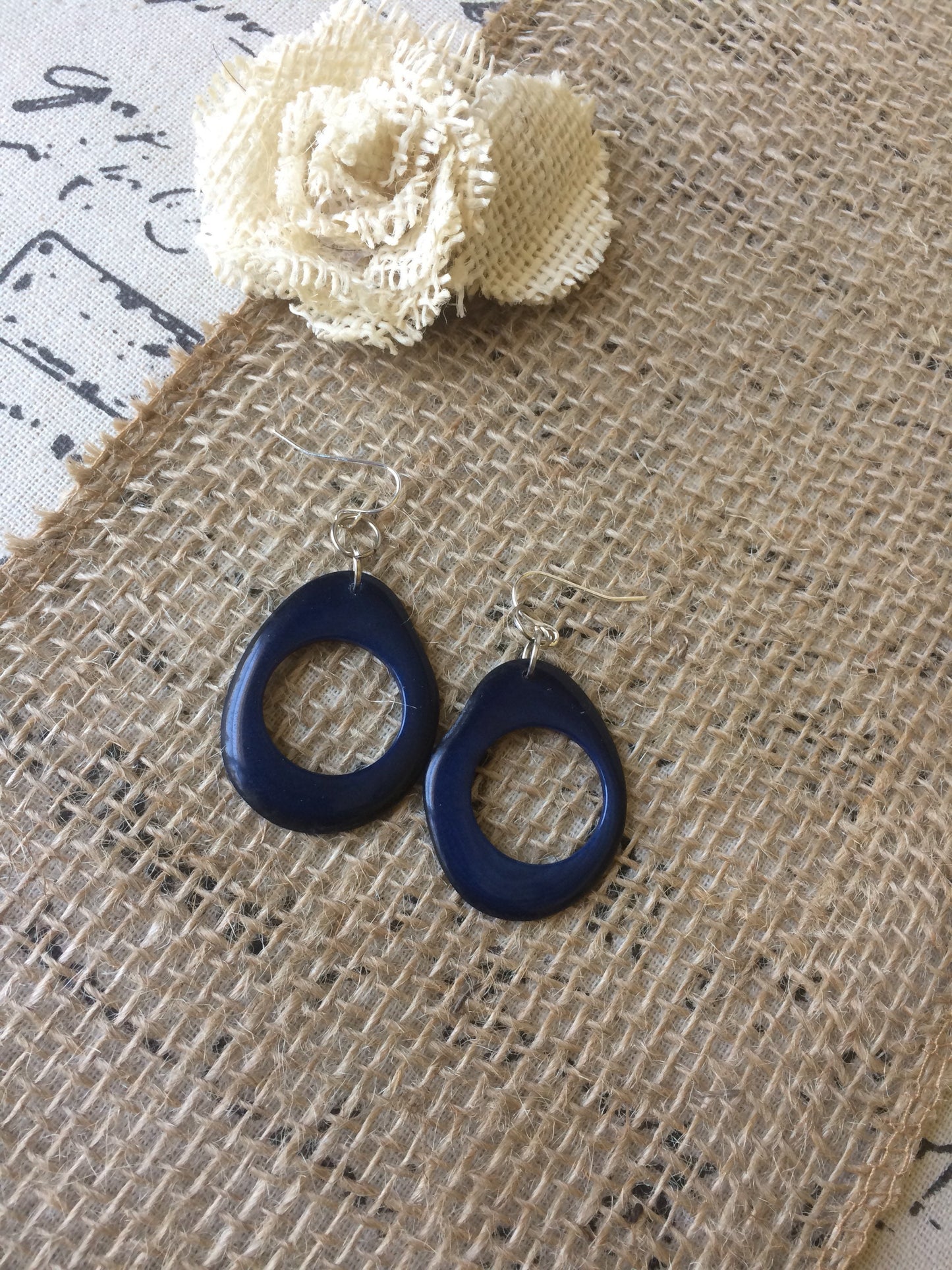Big blue hoop earrings Tagua nut jewelry Oversized earrings Dangly earrings Statement beaded earrings Wearable art Fall fashion trends