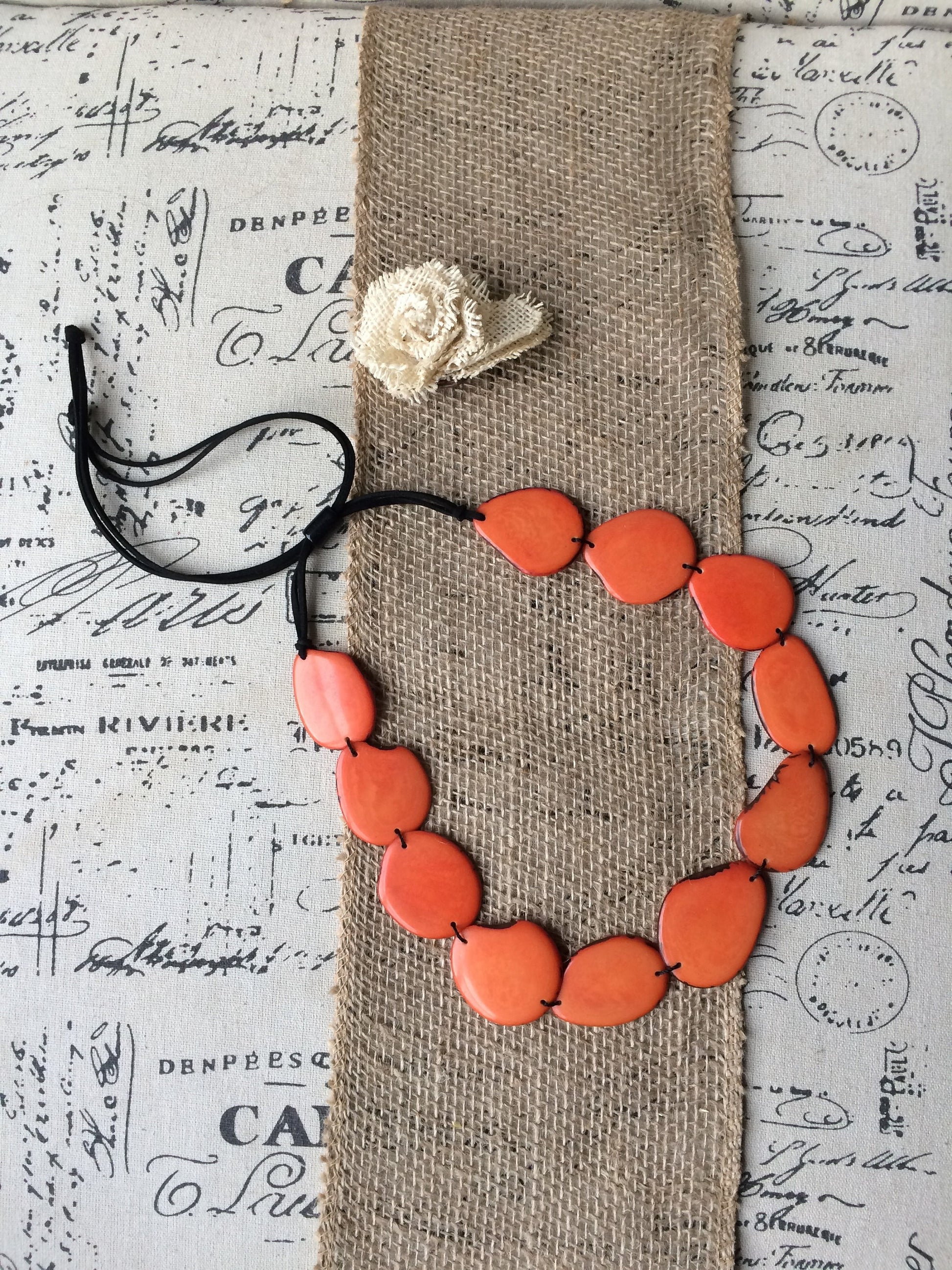 Orange statement necklace Tagua necklace Spring fashion trends Wearable art Beaded necklaces handmade Simple necklace Easter fashion