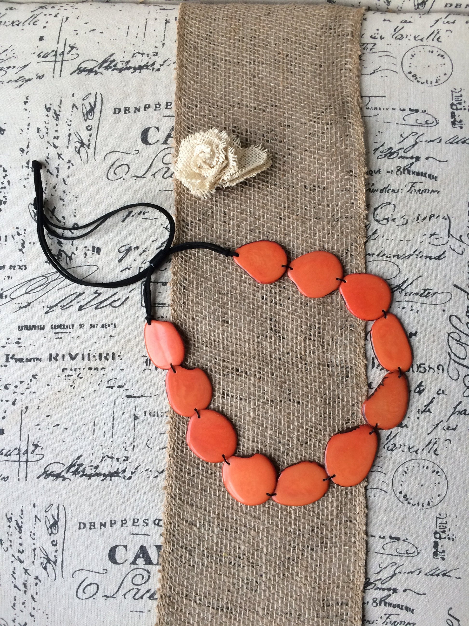 Orange statement necklace Tagua necklace Fall fashion trends Wearable art Beaded necklaces handmade Simple necklace Easter fashion