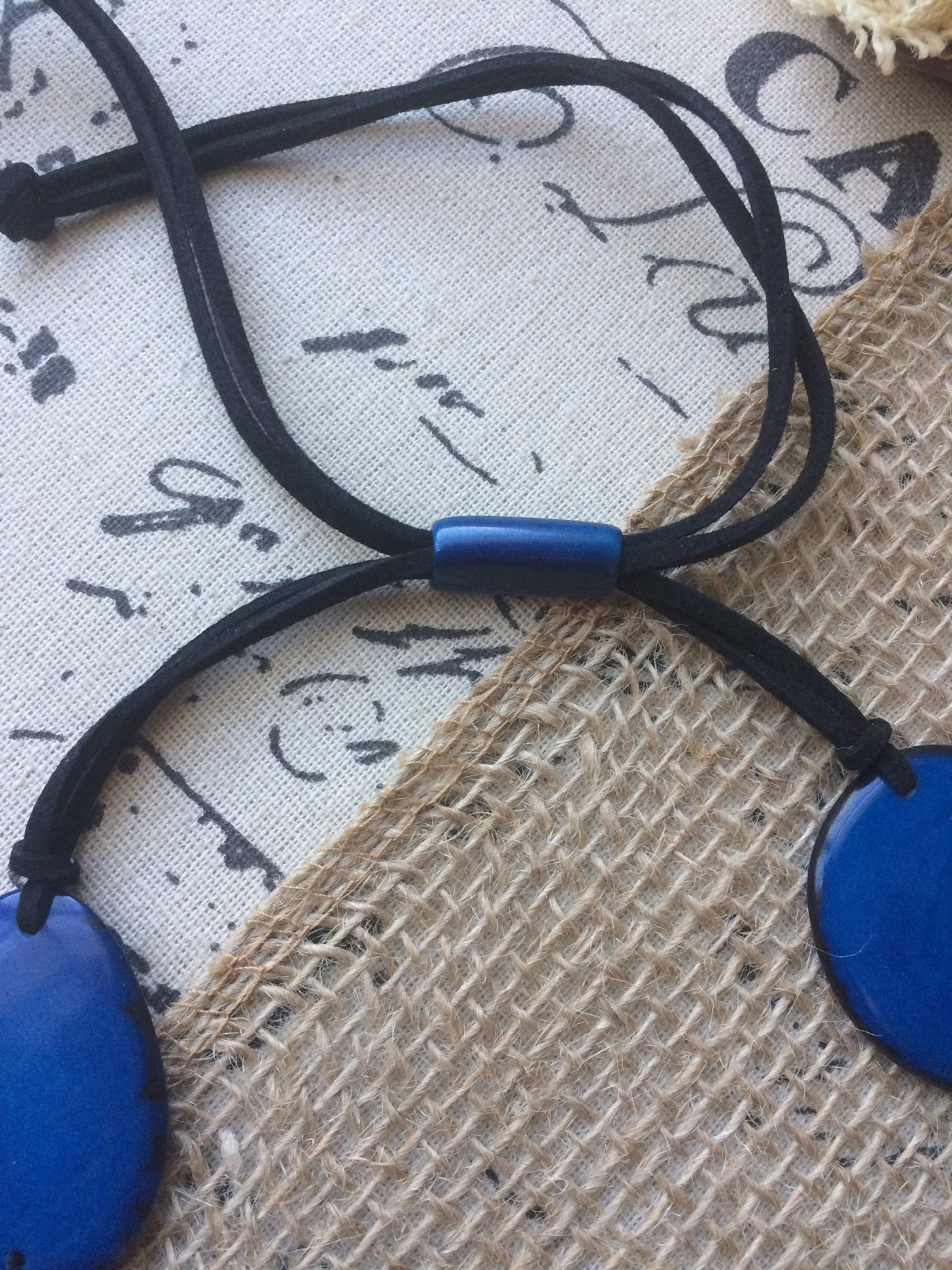 Navy blue single strand statement necklace Tagua necklace Big handmade beads Long huge oversized bead collar Fall fashion trends Artsy gifts