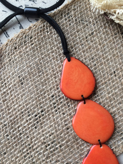 Orange statement necklace Tagua necklace Spring fashion trends Wearable art Beaded necklaces handmade Simple necklace Easter fashion