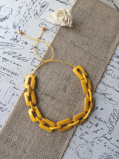 Big bead yellow necklace Tagua jewelry Oversized beaded collar Geometric statement necklace Chunky bib for bridesmaids Spring fashion trends