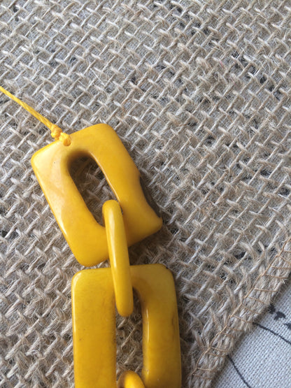 Big bead yellow necklace Tagua jewelry Oversized beaded collar Geometric statement necklace Chunky bib for bridesmaids Spring fashion trends