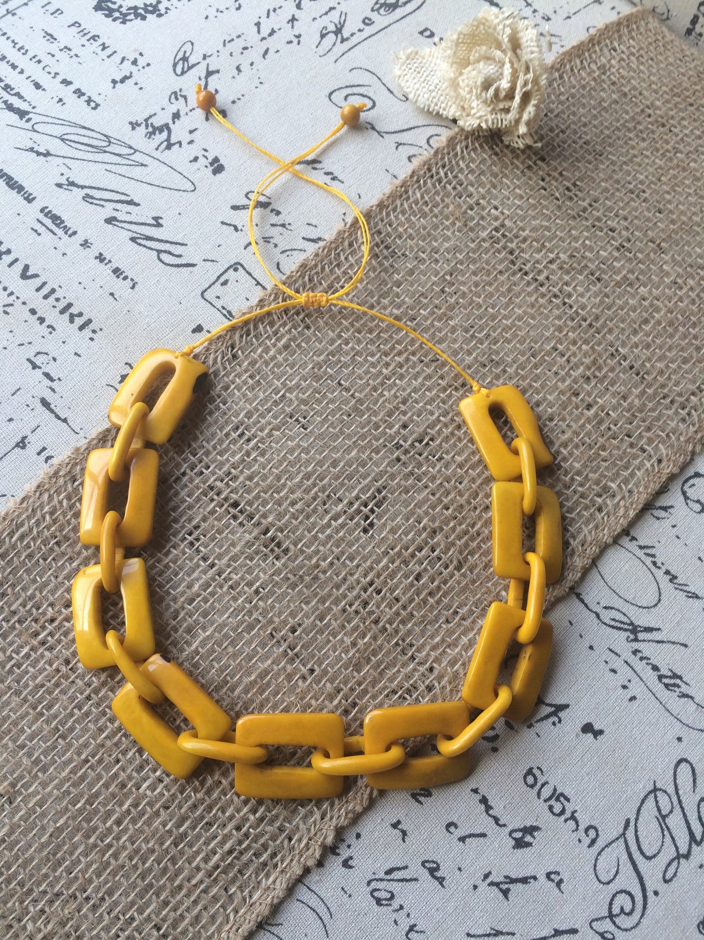 Big bead yellow necklace Tagua jewelry Oversized beaded collar Geometric statement necklace Chunky bib for bridesmaids Spring fashion trends