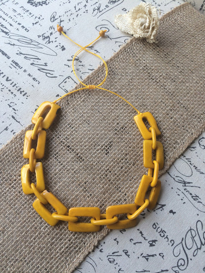 Big bead yellow necklace Tagua jewelry Oversized beaded collar Geometric statement necklace Chunky bib for bridesmaids Spring fashion trends