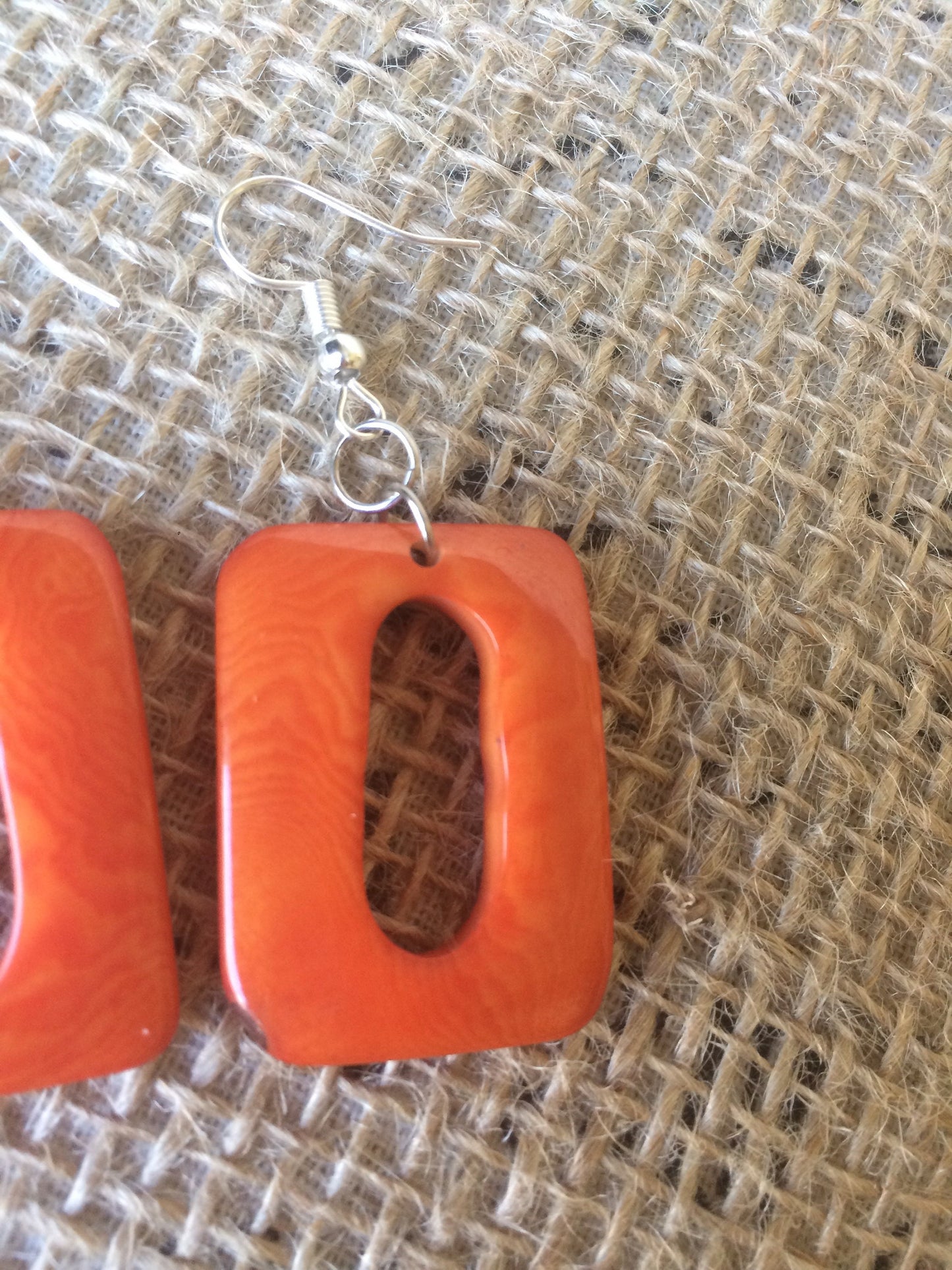 Orange geometric earrings Spring fashion accessories Tagua nut jewelry Mod boho earrings Rectangle jewelry Long dangles Statement jewellery