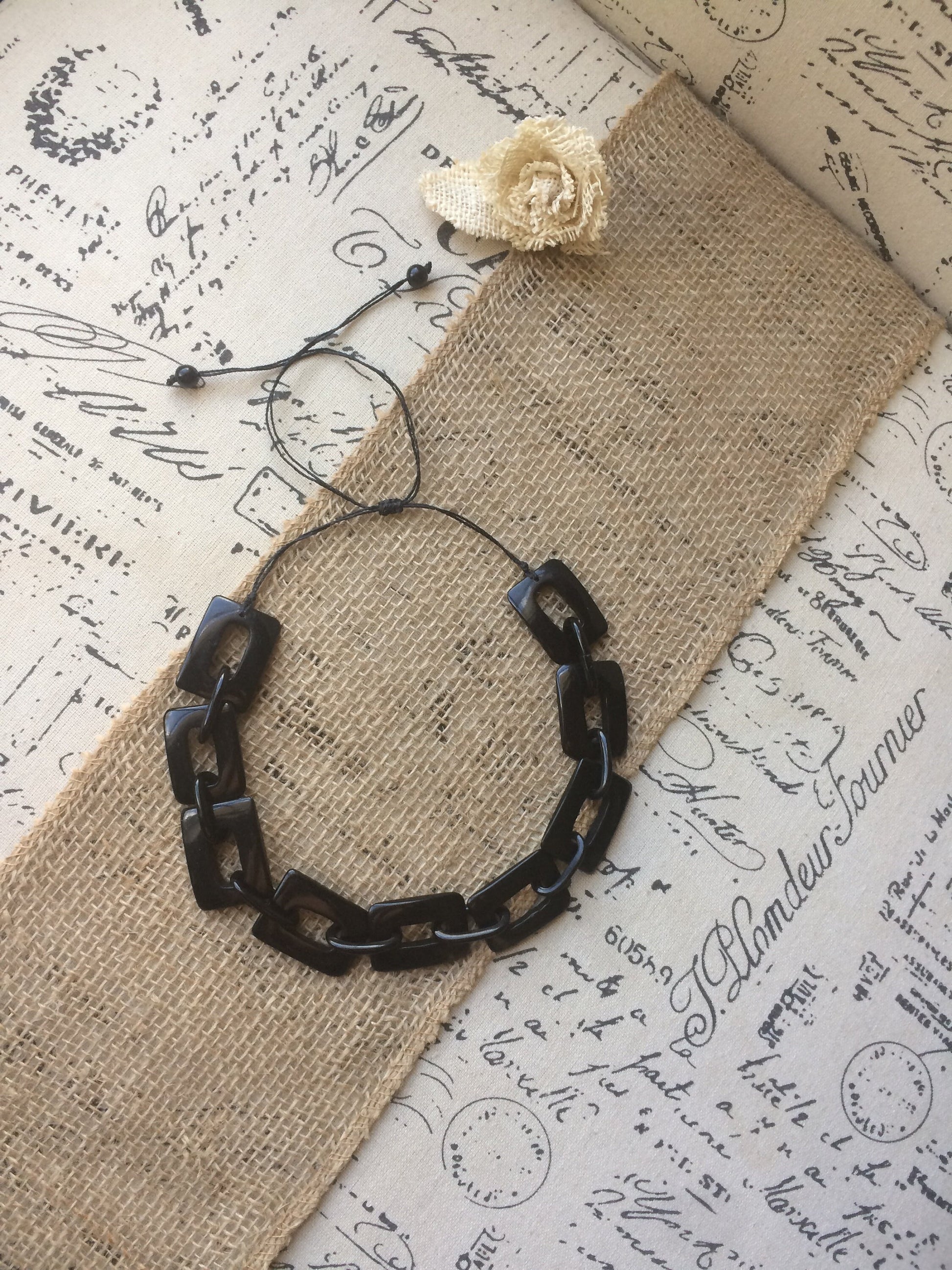 Black chain necklace Tagua jewelry Geometric statement necklace Adjustable cord Custom Fashionable gifts Handmade beaded necklace