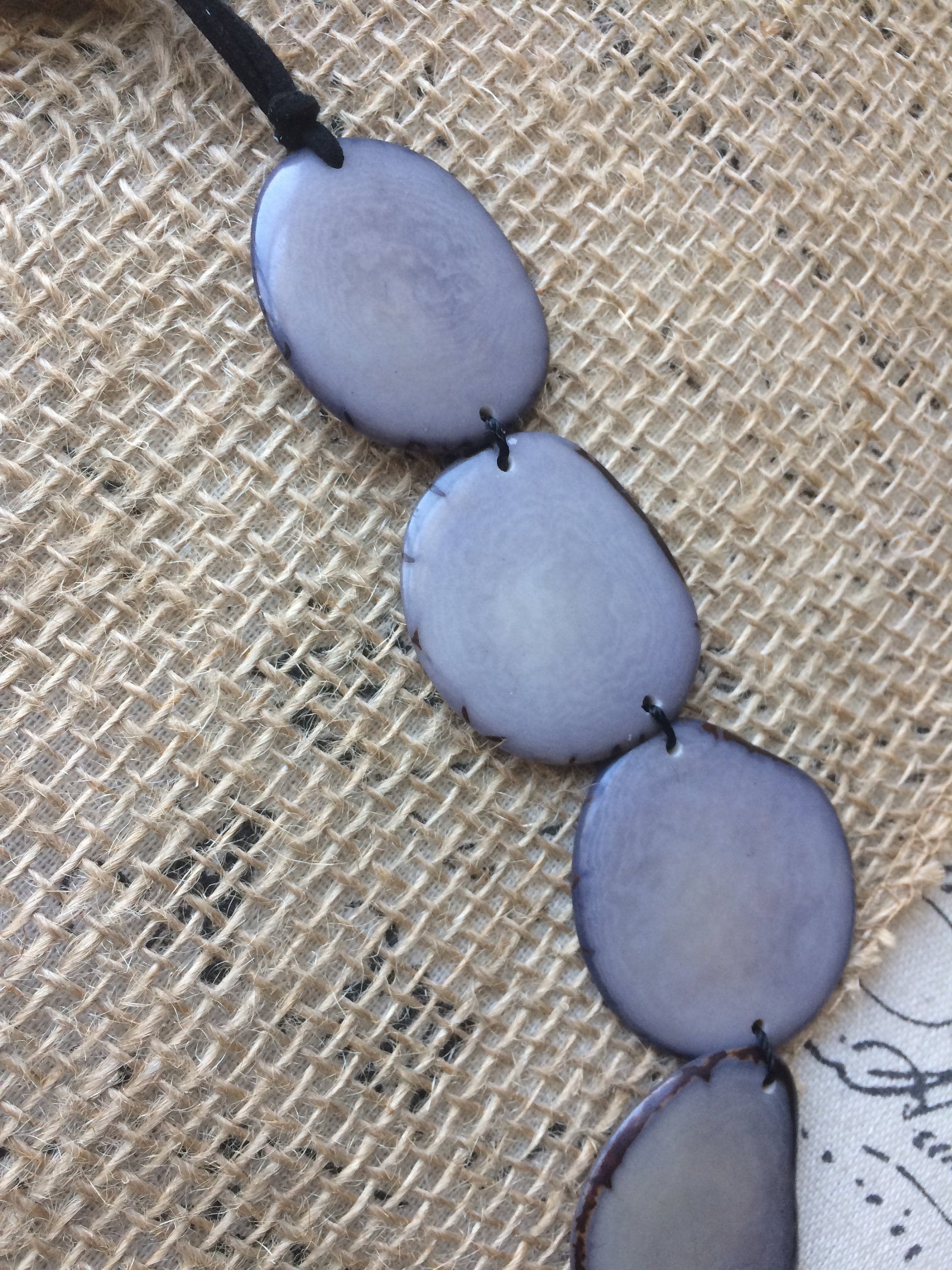 Gray simple necklace Tagua jewelry Statement beaded necklace Adjustable cord Mothers day gifts Wearable art Handmade necklace unique