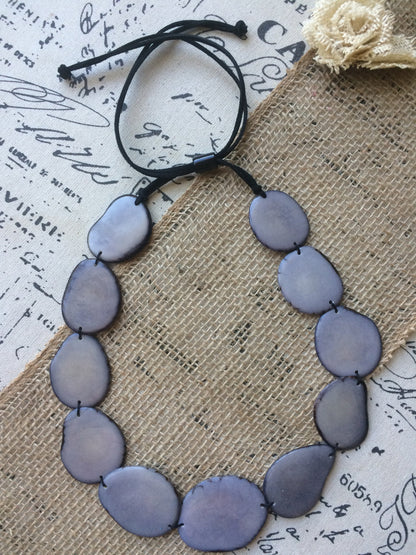 Gray simple necklace Tagua jewelry Statement beaded necklace Adjustable cord Mothers day gifts Wearable art Handmade necklace unique