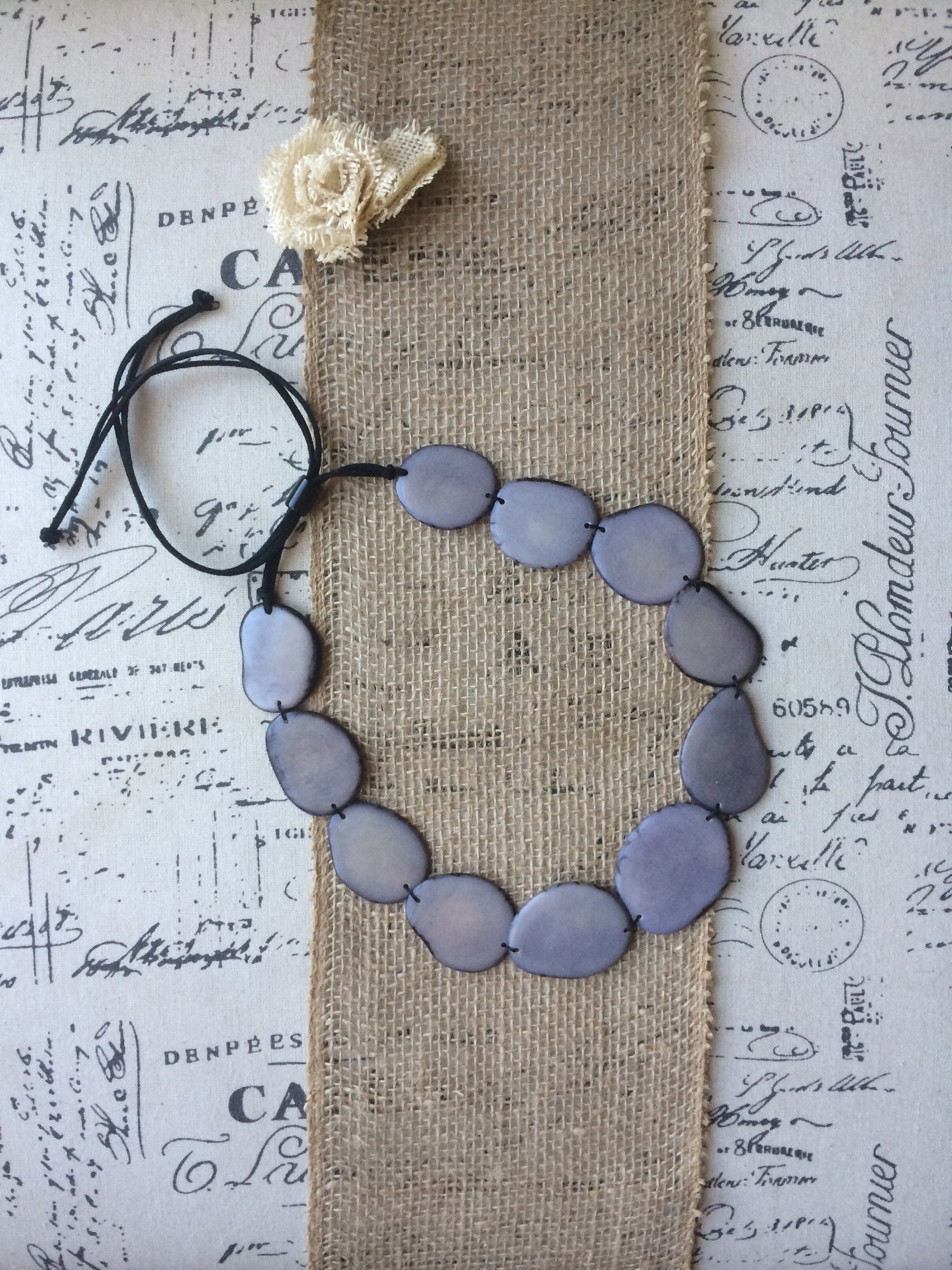 Gray simple necklace Tagua jewelry Statement beaded necklace Adjustable cord Mothers day gifts Wearable art Handmade necklace unique