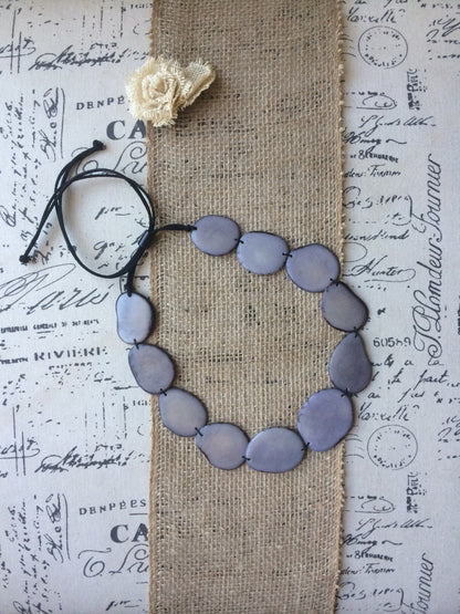 Gray simple necklace Tagua jewelry Statement beaded necklace Adjustable cord Mothers day gifts Wearable art Handmade necklace unique