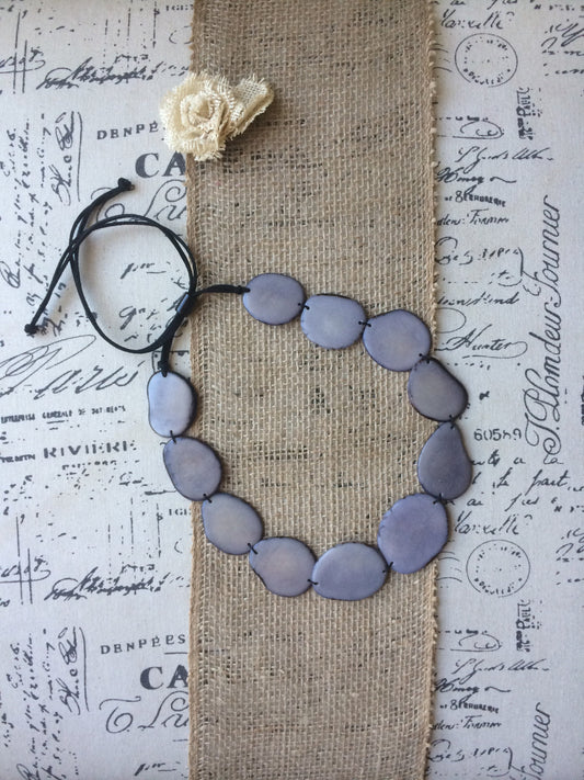 Gray simple necklace Tagua jewelry Statement beaded necklace Adjustable cord Mothers day gifts Wearable art Handmade necklace unique