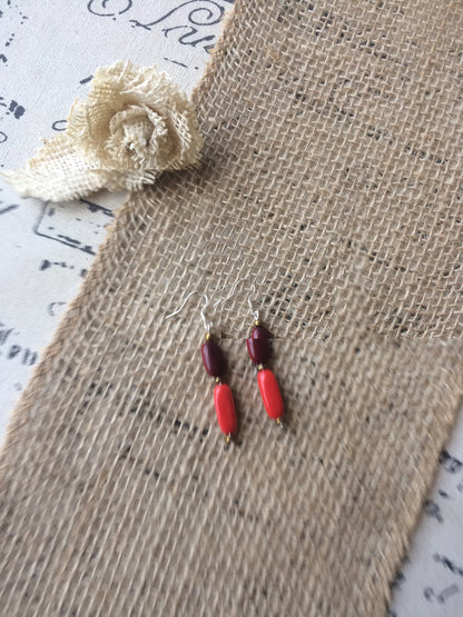 Red dangle earrings Tagua nut jewelry Geometric jewelry Long drops Lightweight dangle earrings Artisan made Fall fashion trends
