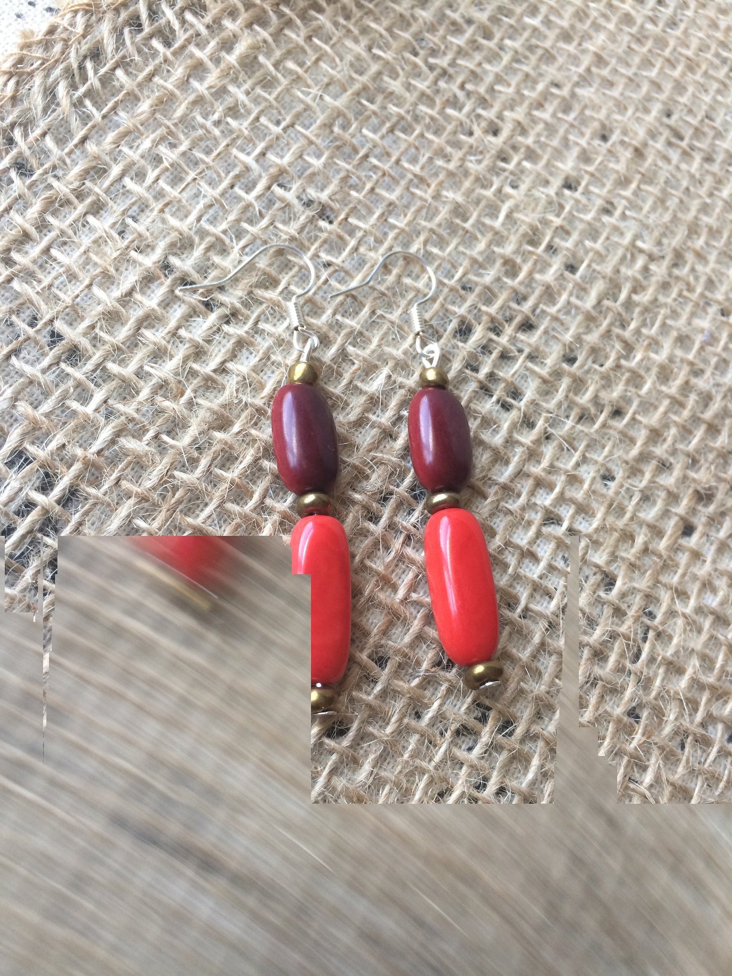 Red dangle earrings Tagua nut jewelry Geometric jewelry Long drops Lightweight dangle earrings Artisan made Fall fashion trends