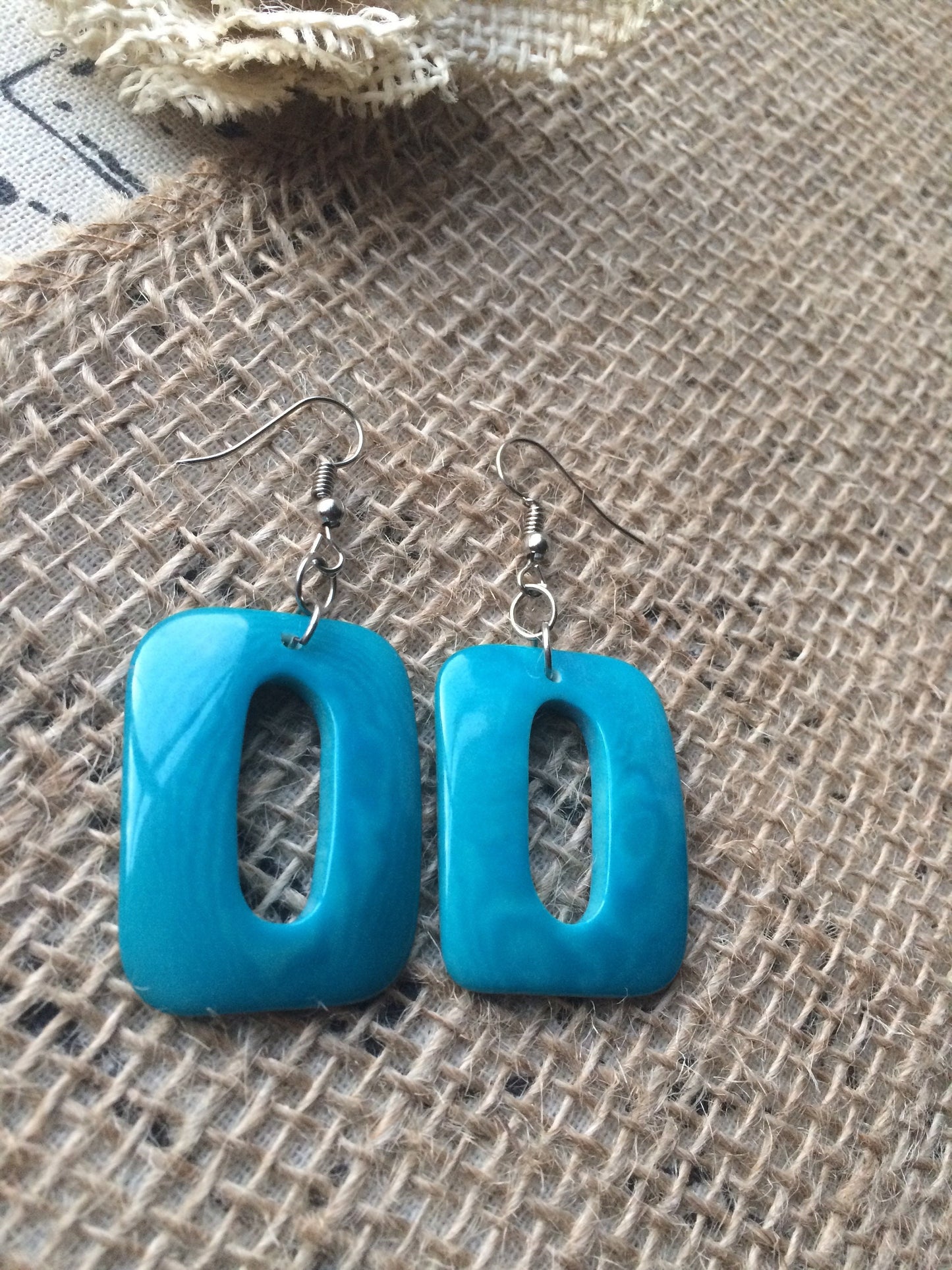 Turquoise geometric earrings Mod boho earrings Tagua nut jewelry Fall fashion Rectangle jewelry Long dangles Wearable art Statement drops