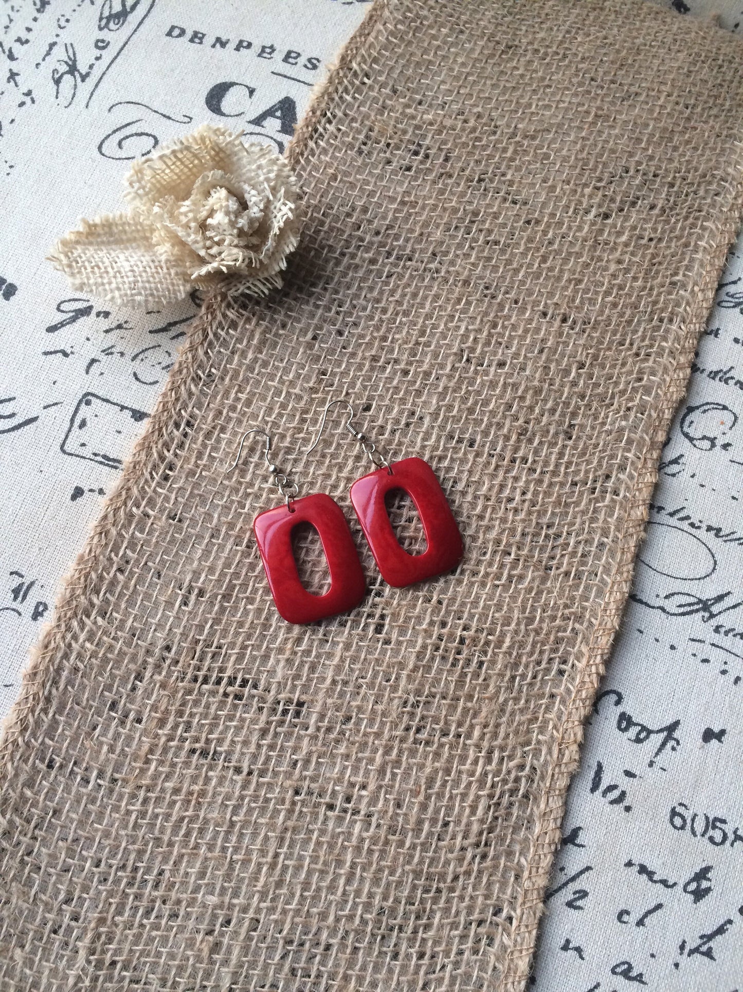Red geometric earrings Tagua jewelry Fall fashion trends Rectangle jewelry Long dangles Fall fashion 2025s Statement beaded earrings