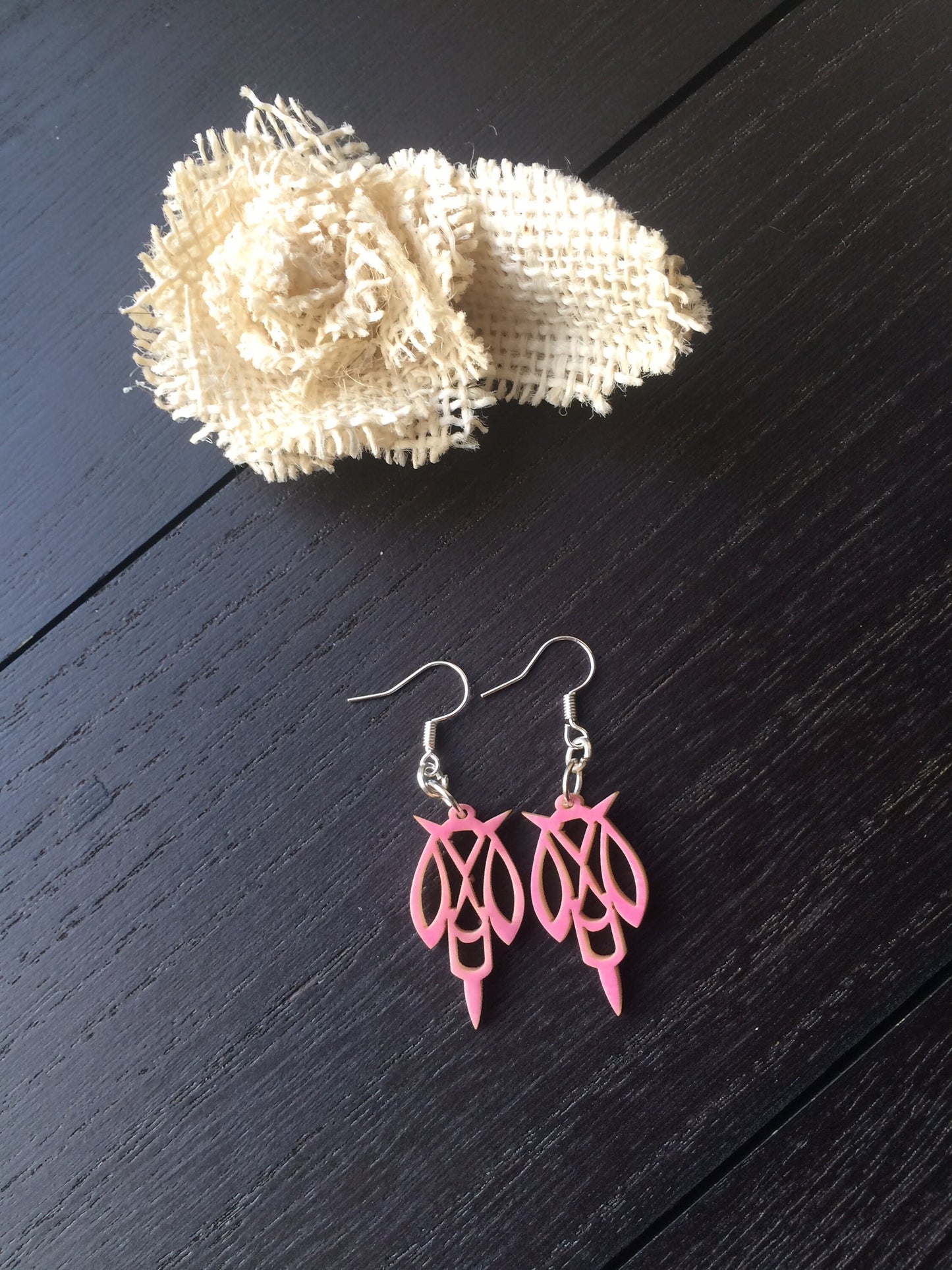 Pink tagua laser cut earrings Tagua jewelry Statement dangle earrings Abstract drop earrings Anniversary gifts Fall fashion trends