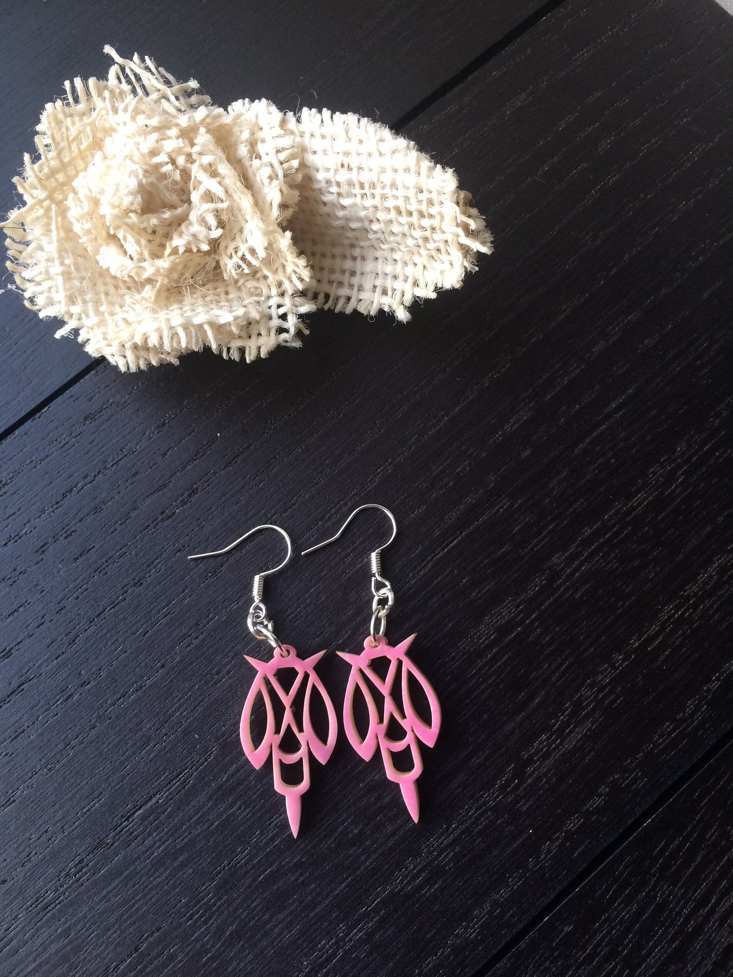 Pink tagua laser cut earrings Tagua jewelry Statement dangle earrings Abstract drop earrings Anniversary gifts Fall fashion trends