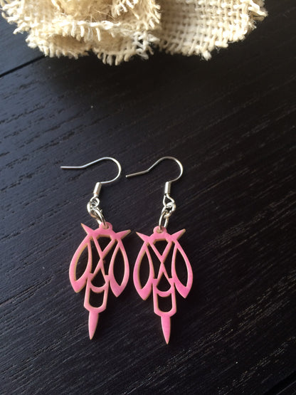 Pink tagua laser cut earrings Tagua jewelry Statement dangle earrings Abstract drop earrings Anniversary gifts Fall fashion trends