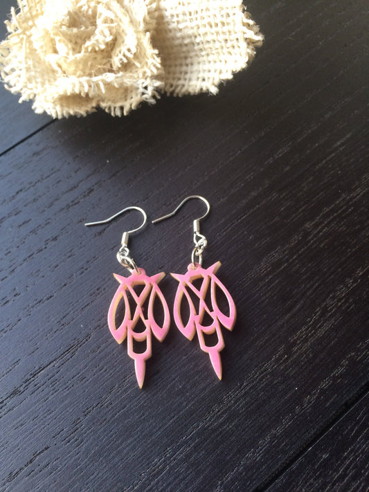 Pink tagua laser cut earrings Tagua jewelry Statement dangle earrings Abstract drop earrings Anniversary gifts Fall fashion trends